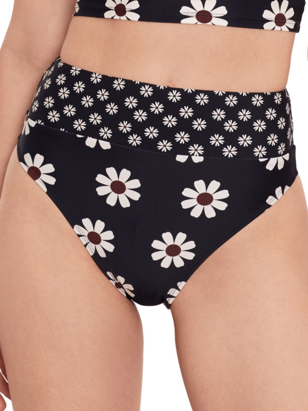 Salt + Cove Juniors Floral Wide Band High-Waisted Swim Bottoms in Black NWT